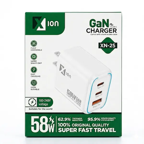 Cargador Gan Xn-25: Potencia De 58w Con Triple Puerto